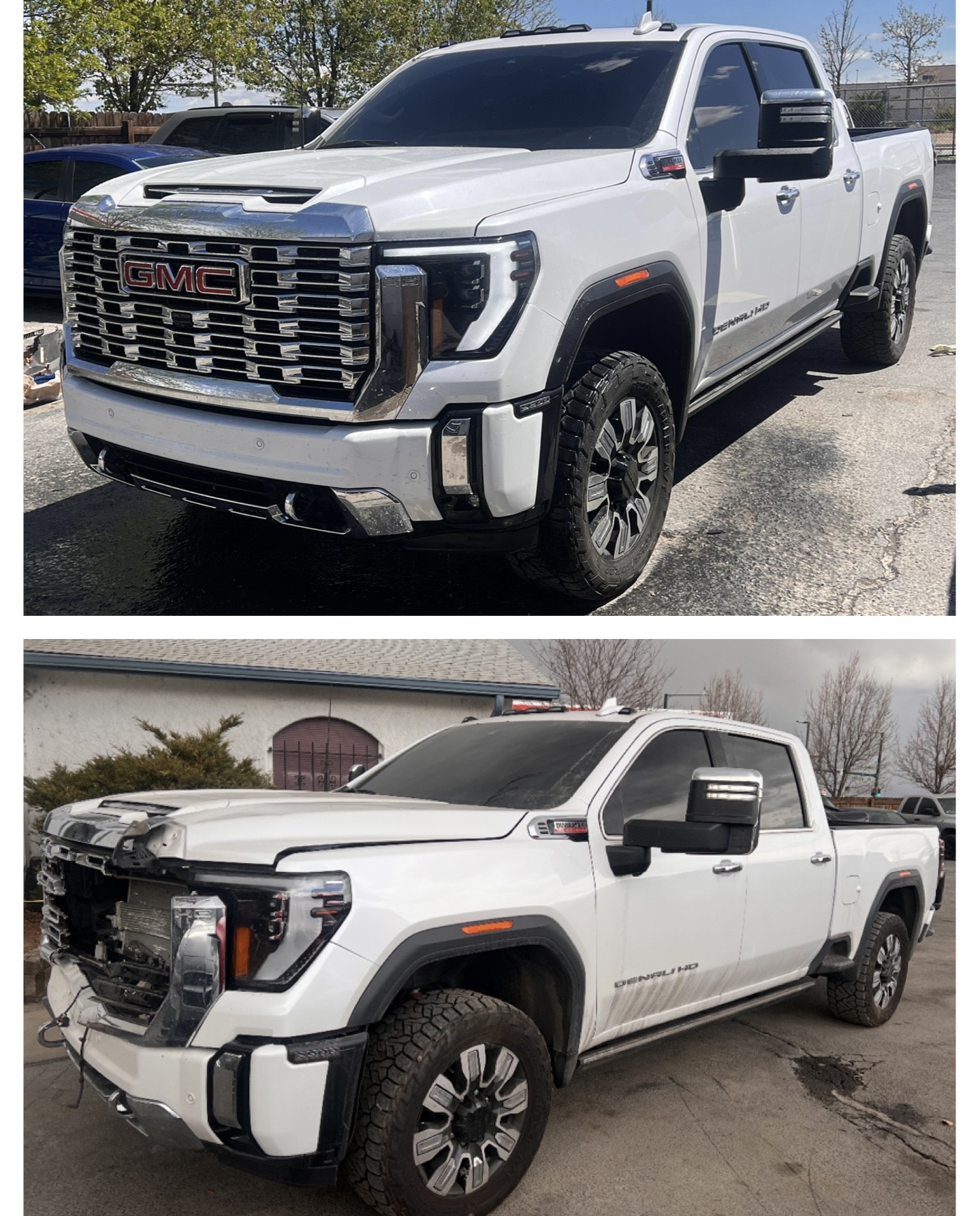 GMC Sierra Denali HD: finished above, front end stripped below.